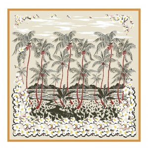 Longchamp Hawaiian Flowers Silk Scarf 90 Aprikose | 5973GDCFI